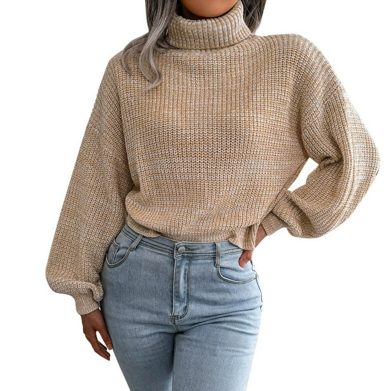 Sweater for Women Womens Solid Tunic Sweaters Round Neck Long Sleeve Spilt  Hem Pullover Knit Sweater Tops (Color: Beige,Size: L ) - Walmart.com