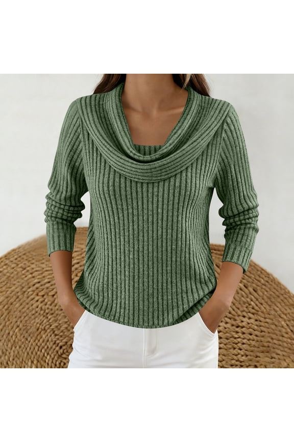Sweater for Women Cowl Neck Long Sleeve Ribbed Knit Pullover Relaxed Fit Cozy Soft Fabric Fall Winter Casual Daily Wear Fashionable Layering Top