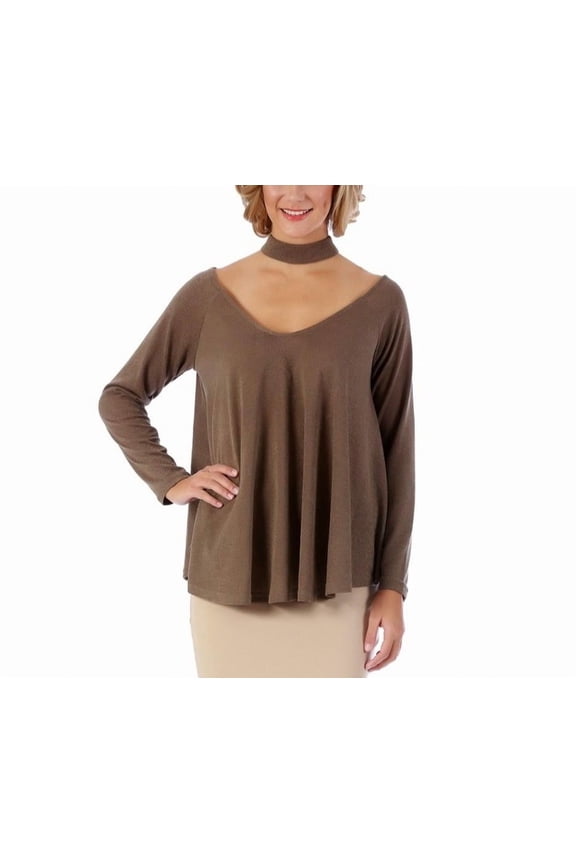Sweater with V-Neckline and Mock Choker 153653