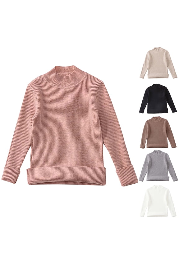 Sweaters Casual Knit Jumper Tops Fall And Winter Children's Solid Color Versatile Knit Sweater Half-High Neck Pullover Wool Bottoming Shirt Beige 5Years