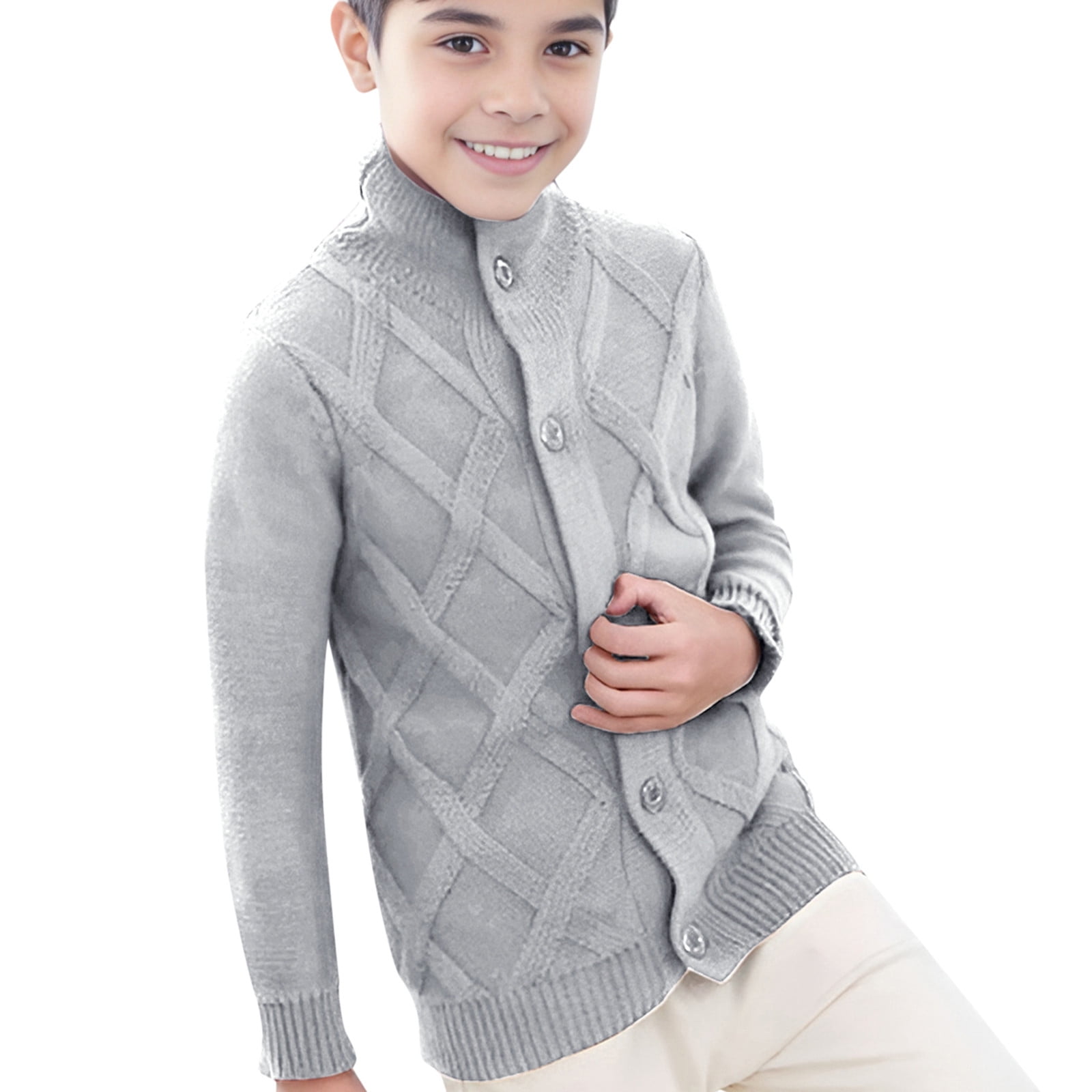 Sweaters For Boys Kids And Boys Knitted Button Down Turtleneck Cardigan Sweater Long Sleeve Outwear 2 To 10Y 6 Years 7 Years Grey