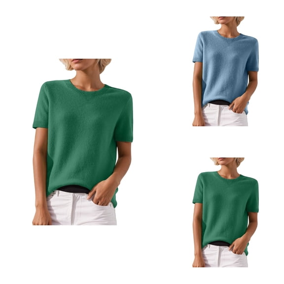 Sweaters For Casual Crew Neck Loose Fit Short Sleeve Sweater Blend