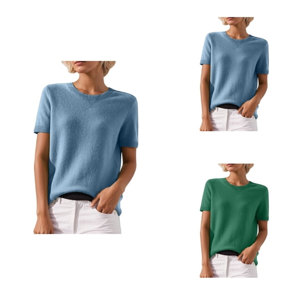 Sweaters For Casual Crew Neck Loose Fit Short Sleeve Sweater Blend