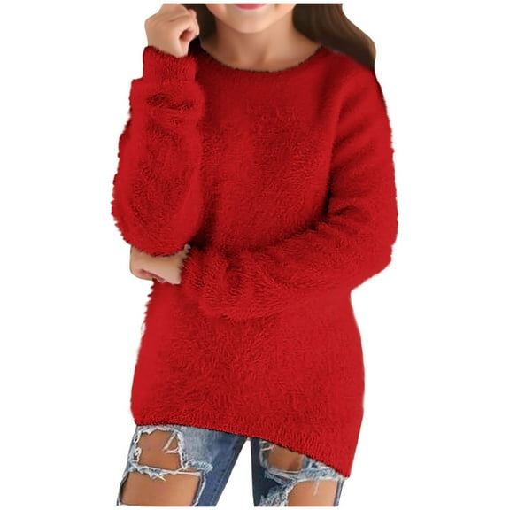 Sweaters For Girls Size 8 Fall Sweaters for Girls Flannel Fluffy Fuzzy Loose Cozy Long Sleeve Pullover Kids Cute Chunky Warm Jumper Sweater