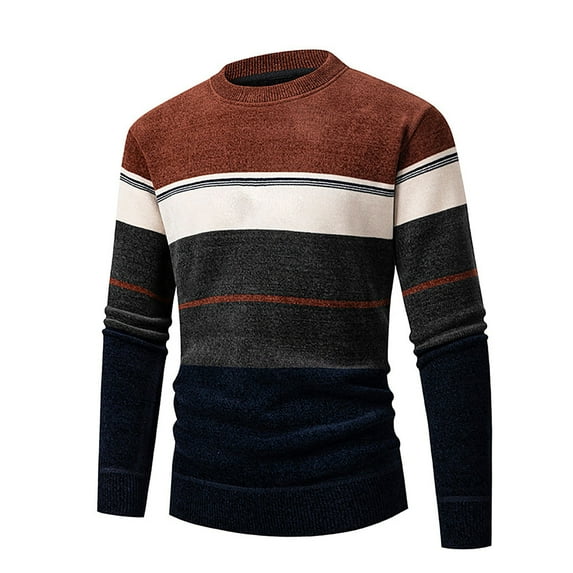 Sweaters For Men Color Blocked Knitted Round Neck Casual Loose Comfortable Business Trend Long Sleeved Pullover