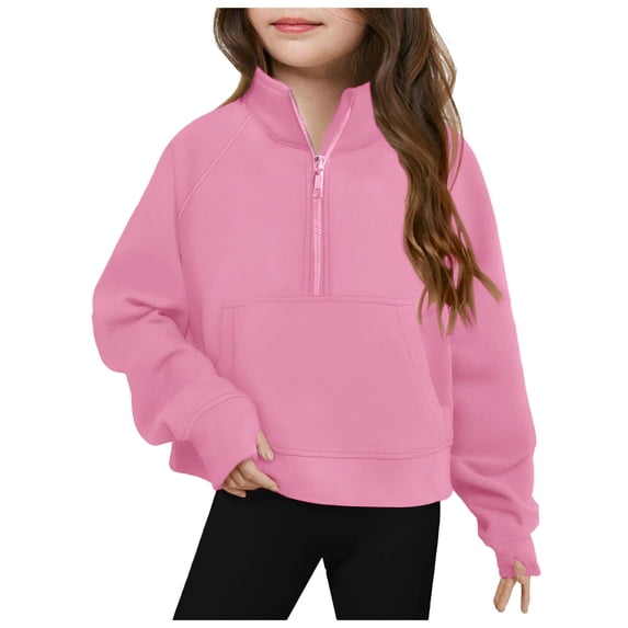 Sweaters For Teen Girls Kids Sweatshirts Girls' 1/4 Zipper Sweatshirts Casual Oversized Long Sleeve Pullover Tops Cute Half Zipper Sweater