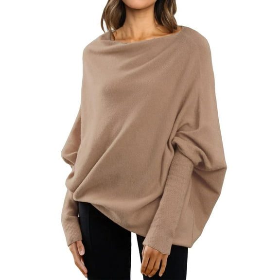 Sweaters For Women Asymmetric Draped Jumper Long Batwing Sleeve Off The Shoulder Slouchy Knit Pullover L Womens Sweaters