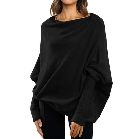 Sweaters For Women Asymmetric Draped Jumper Long Batwing Sleeve Off The Shoulder Slouchy Knit Pullover Xl Womens Sweaters