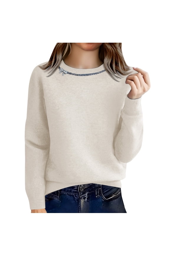 Sweaters For Women Autumn Winter Round Neck Knit Long Sleeve Loose Pullover Sweater Soft Warm Versatile Top L Womens Sweaters