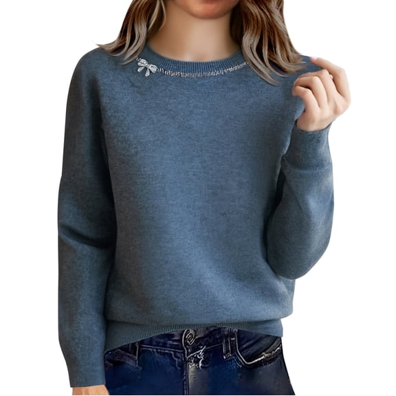 Sweaters For Women Autumn Winter Round Neck Knit Long Sleeve Loose Pullover Sweater Soft Warm Versatile Top M Womens Sweaters