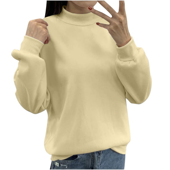 Sweaters For Women Casual Fleece Turtleneck Reverse Seam Fuzzy Crop Pullover Sweatshirt L Womens Sweaters