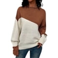 thumbnail image 1 of Sweaters For Women Casual Loose Knit Pullover Top Long Sleeve Crew Neck Color Matching Fall Winter Comfortable Daily Wear Womens Sweaters Coffee M, 1 of 7