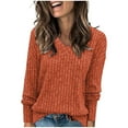 thumbnail image 1 of Sweaters For Women Casual Solid Color Long-sleeved Knitted Loose V Neck Winter Red Sweaters Blouse (XL), 1 of 9