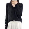 thumbnail image 1 of Sweaters For Women Casual Solid Color Loose Base Knitted Long Sleeves Black Crew Neck Winter Sweaters Blouse M-XL, 1 of 4
