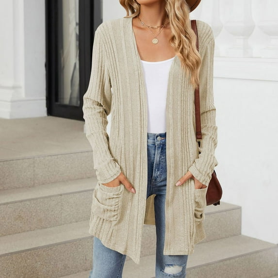 Women'S Cardigans Lightweight Clearance Basic Cozy Sweater Comfy Casual Solid With Pockets Cardigan Beige XL