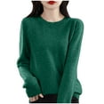 thumbnail image 1 of Sweaters For Women Clearance Sevevn Women's Solid Color Long Sleeved Round-Neck Knitted Sweater Thin Sweater Top, 1 of 3