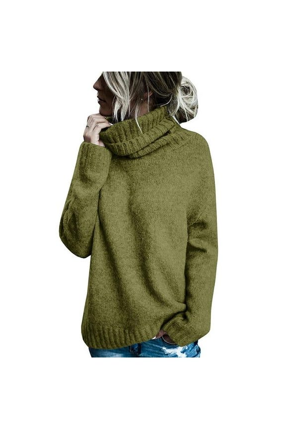 Sweaters For Women Cowl Neck Long Sleeve Knit Loose Sweater Solid Color Casual Jumper Tops