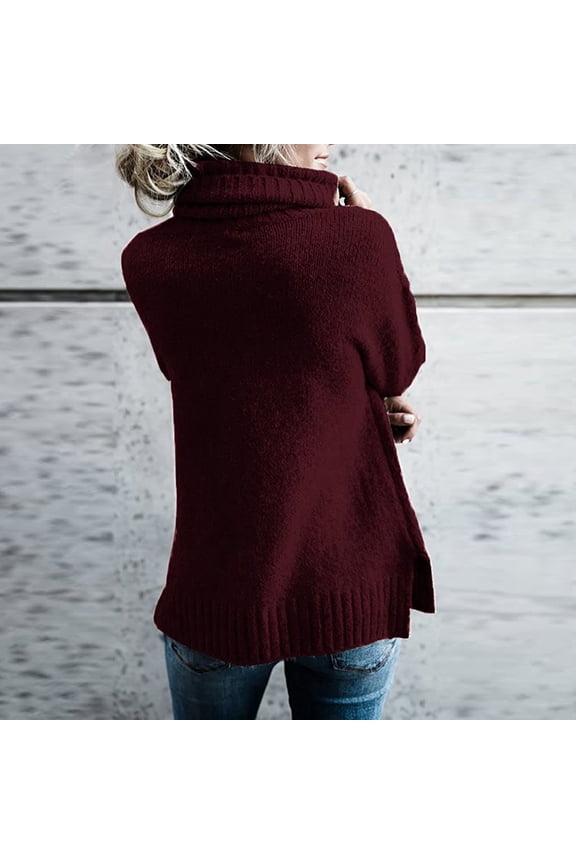 Sweaters For Women Cowl Neck Long Sleeve Knit Loose Sweater Solid Color Casual Jumper Tops