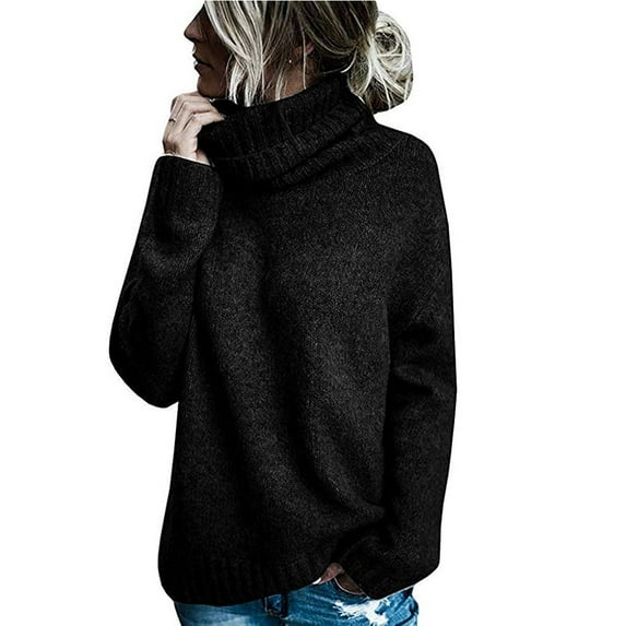 Sweaters For Women Cowl Neck Long Sleeve Knit Loose Sweater Solid Color Casual Jumper Tops