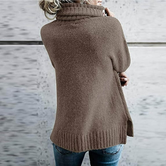 Sweaters For Women Cowl Neck Long Sleeve Knit Loose Sweater Solid Color Casual Jumper Tops