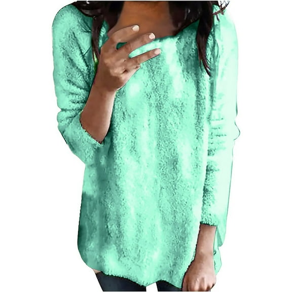 Sweaters For Women Crew Neck Plush Top Long Sleeve Thin Fashion Pullover Sweater Polyester Green Size S-5Xl Oversized Sweaters For Women