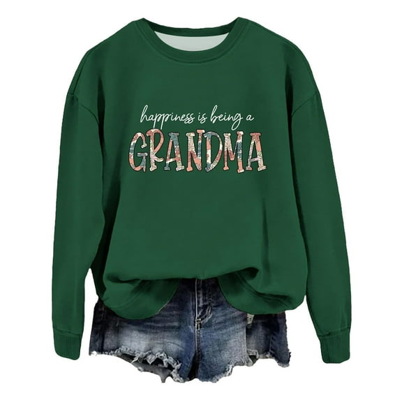 Sweaters For Women Crewneck No Hood Pullover Sweatshirt Happiness Is Being A Grandma Graphic Fall Top L Womens Sweaters