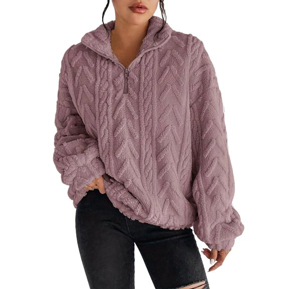 Sweaters For Women Double Plush Floral Casual Zipper Pullover Top Soft Comfortable For Multiple Occasions L Womens Sweaters