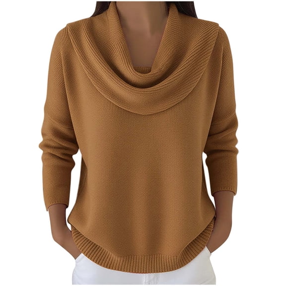 Sweaters For Women Elegant Casual Stylish Cowl Collar Soft Knit Pullover Sweater Relaxed Fit Ribbed Edges Versatile 2Xl Womens Sweaters