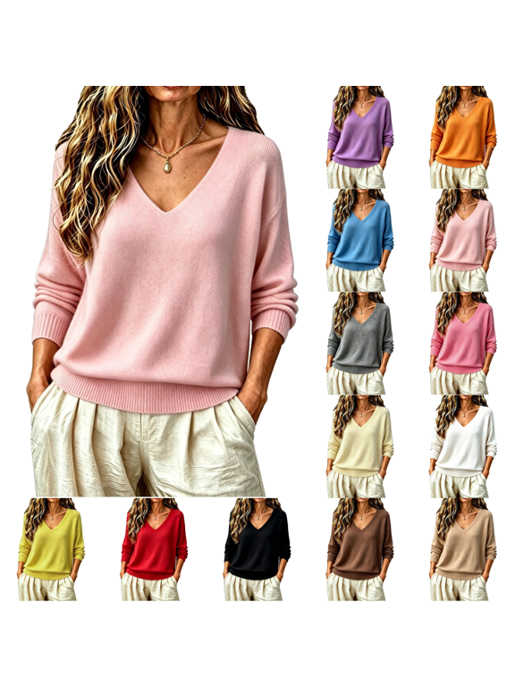 Sweaters For Women Fall Long Sleeve V Neck Tops Casual Lightweight Knit Pullover Merino Wool Sweater Winter Clothes