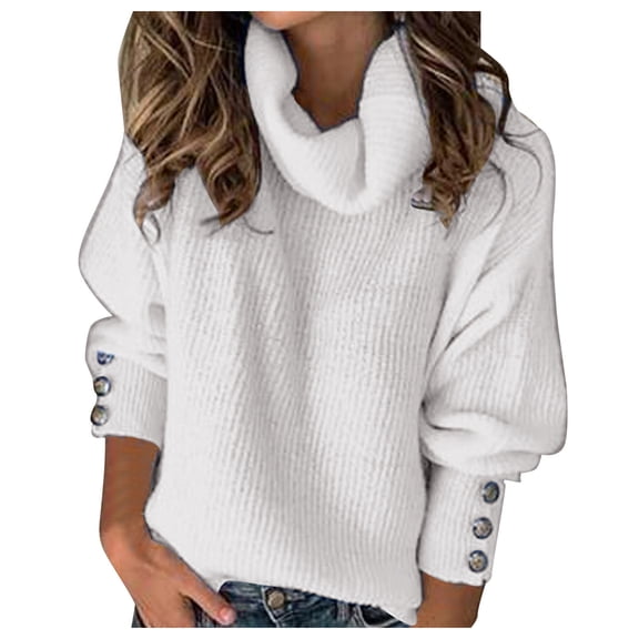 Sweaters For Women Fashion Bow Collar Solid Buttons Sleeve Knitted Casual Sweater Warm Top