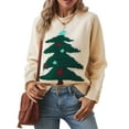 thumbnail image 1 of Womens Sweaters Crew Neck Pullover Festive Christmas Tree Sweaters for Womens Cozy Cream Knit with Colorful Christmas Tree Design, 1 of 7