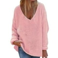 thumbnail image 1 of Sweaters For Women Fashion V Neck Loose Pullover Solid Color Long Sleeves Sweater Tops Acrylic Pink Size S-3Xl Oversized Sweaters For Women, 1 of 6