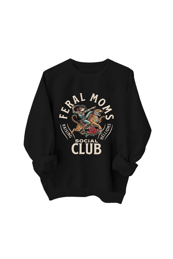 Sweaters For Women Feral Moms Social Club Graphic Pullover Sweatshirt Skin-Friendly Soft Casual Daily Wear L Womens Sweaters