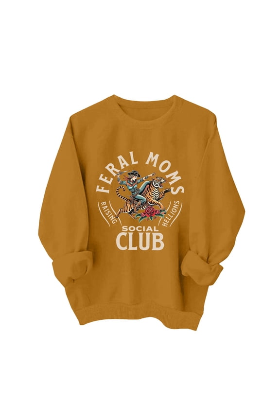 Sweaters For Women Feral Moms Social Club Graphic Pullover Sweatshirt Skin-Friendly Soft Casual Daily Wear Xl Womens Sweaters