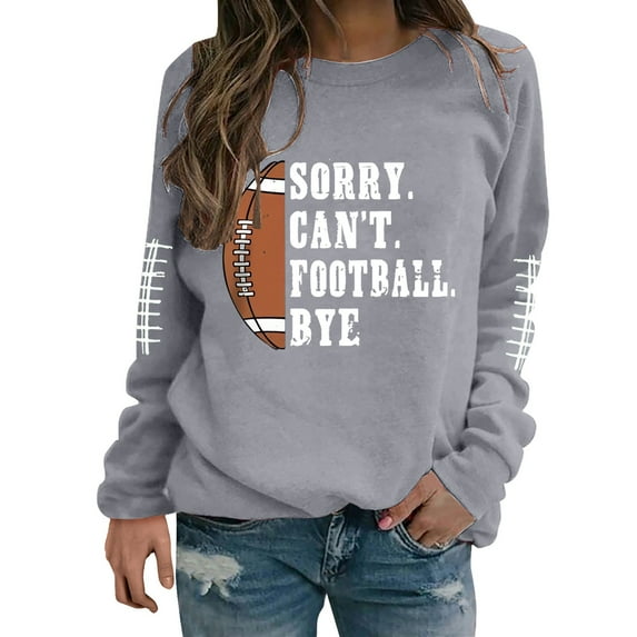 Sweaters For Women Funny Football Mom Crewneck Sweatshirt Women's Football Shirts Polyester Spandex Gray Size S-2Xl Oversized Sweaters For Women