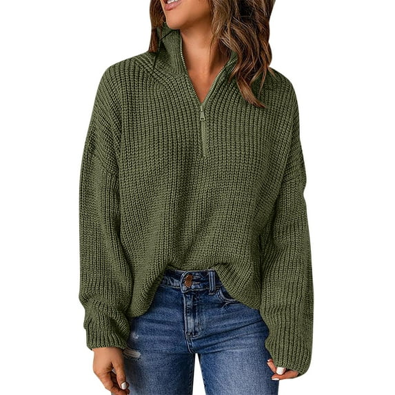 Sweaters For Women Knit Long Sleeve 1/4 Zip Pullover Turtleneck Casual Classic Solid Color Sweater M Womens Sweaters