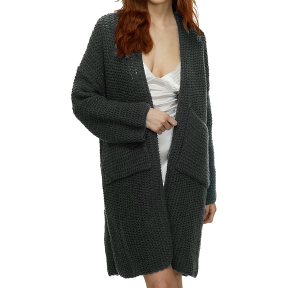 Sweaters For Women Knitted Cardigan Autumn Solid Dough Mid Length Coat Knit Blending Coats Outerwear Coats 1 Pc Gray M Winter Coats For Women