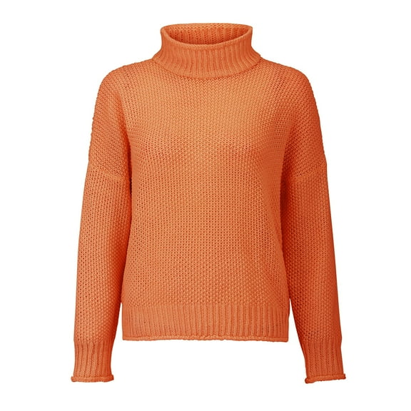 Sweaters For Women Knitted Thick Thread High Neck Pullover Sweater Cotton Orange Size S-5Xl Oversized Sweaters For Women