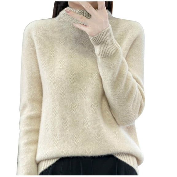 Sweaters For Women Lightweight Sevevn Women's Wool Seamless Sweater Mock Neck Long Sleeve Knitted Pullover Tops