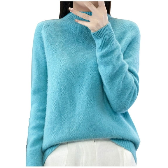 Sweaters For Women Lightweight Sevevn Women's Wool Seamless Sweater Mock Neck Long Sleeve Knitted Pullover Tops
