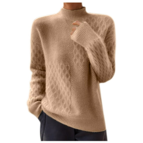 Sweaters For Women Long Sleeve Casual Knitted Solid Color Yellow Round Neck Winter Sweaters Blouse S-XL