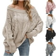 thumbnail image 1 of Sweaters For Women Off-shoulder Casual Loose Solid Color Line Khaki Round Neck Winter Sweaters Blouse S-XL, 1 of 7