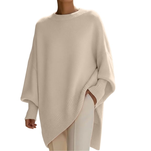 Sweaters For Women Oversized Poncho Casual Crew Neck Pullover Sweater Soft Solid Color Loose Fit For Fall Winter Layering M Womens Sweaters