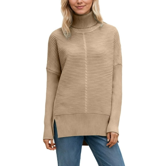 Sweaters For Women Roll Neck Tops Knit Pullover Sweaters Fall Winter Long Sleeve Tunic Soft Classic Casual Pullovers Khaki
