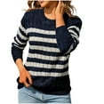 thumbnail image 1 of Sweaters For Women Sevevn Women Striped Patchwork Knitted Sweater With Long Sleeved Round Neck Sweater Top, 1 of 4