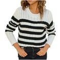 thumbnail image 1 of Sweaters For Women Sevevn Women Striped Patchwork Knitted Sweater With Long Sleeved Round Neck Sweater Top, 1 of 5