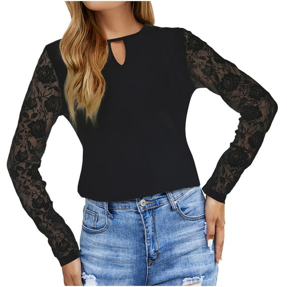 Sweaters For Women Sevevn Women's Lace Long Sleeve Shirts Henley Crewneck Tops Business Casual Fall Blouses