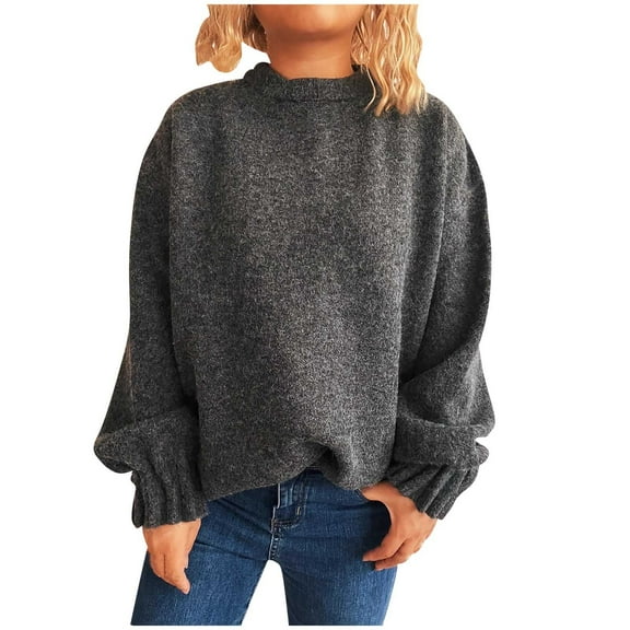Sweaters For Women Sevevn Women's Long Sleeve Round Neck Pleated Solid Color Pullover Sweater