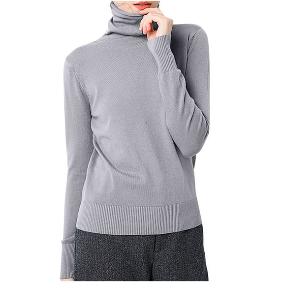 Sweaters For Women Sevevn Women's Loose Solid Color Long Sleeve Blouse Turtleneck Sweater