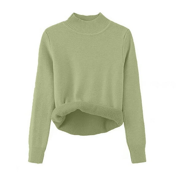 Sweaters For Women Sevevn Women's Pullover High Neck Drop Shoulder Solid Color Plush Sweater